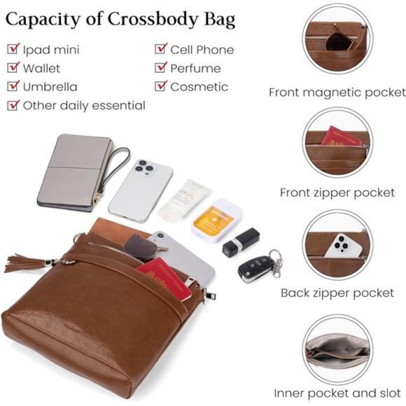 Genuine Leather Crossbody Purses for Women, Womens Medium Cross Body Bags - Picture 3 of 7